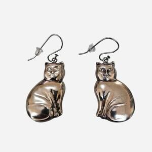 Vintage Sterling Silver Large Sitting Cat Earrings 925 ND Thailand 9.2g